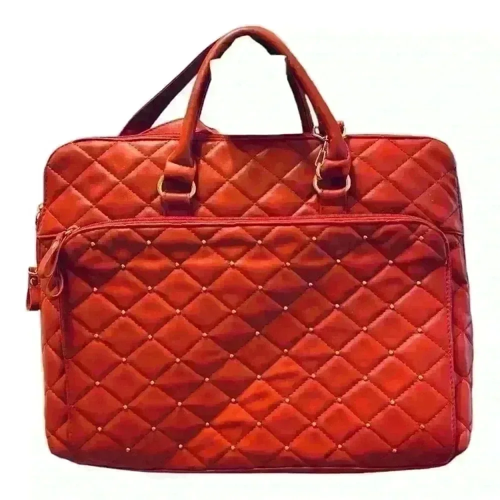 Bueno Quilted Red Faux Leather Laptop Bag Unisex Medium Workwear